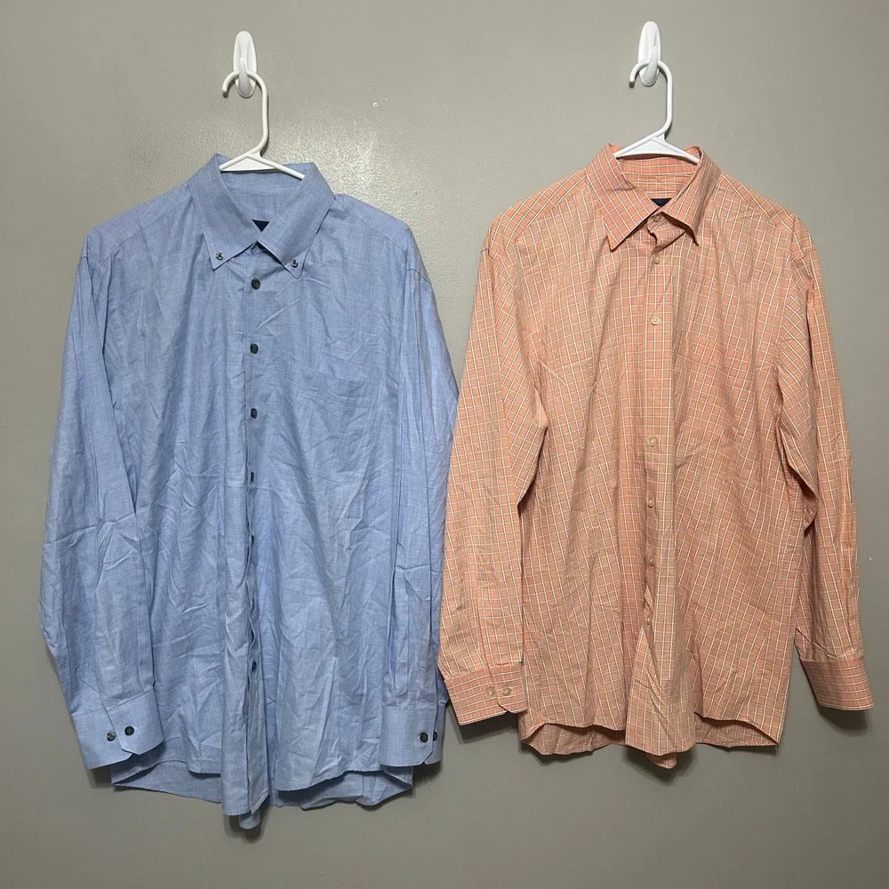 Scott Barber Men's Button Down Shirt XL Blue Orange Check Plaid Bundle 4 Pack